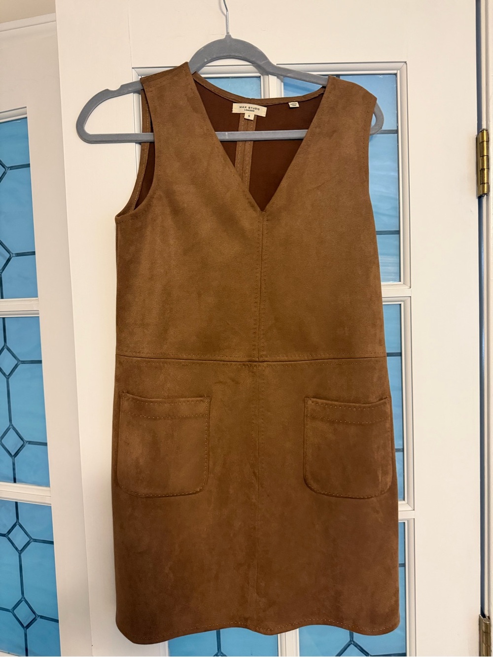 Max Studio Brown Suede V-Neck Pocket Shift Dress